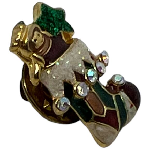 90s Glitter Stocking Christmas Pin, Good Condition, 0.5" x 0.75" - Picture 5 of 6